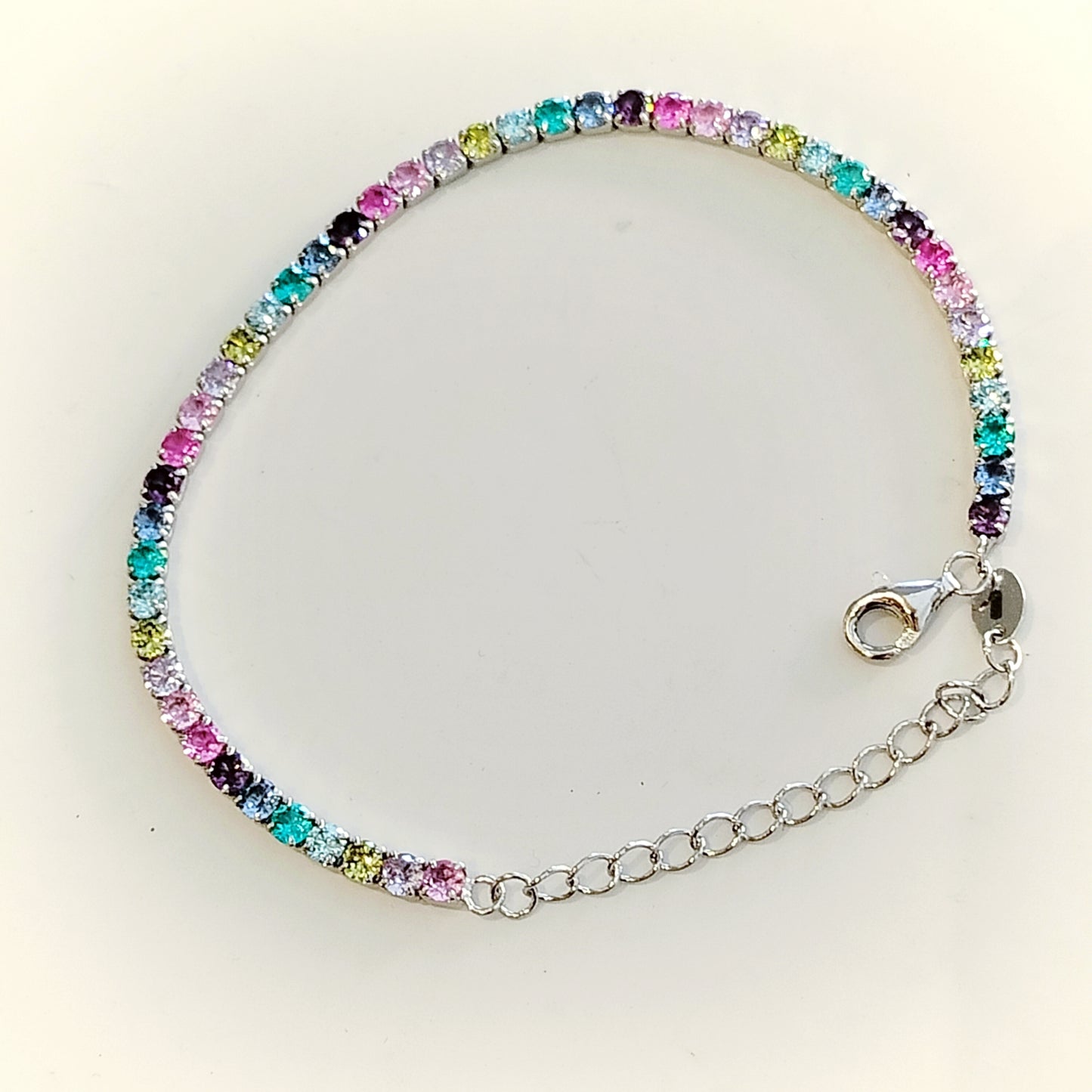 Bracciale tennis in argento 925, zirconi multicolore