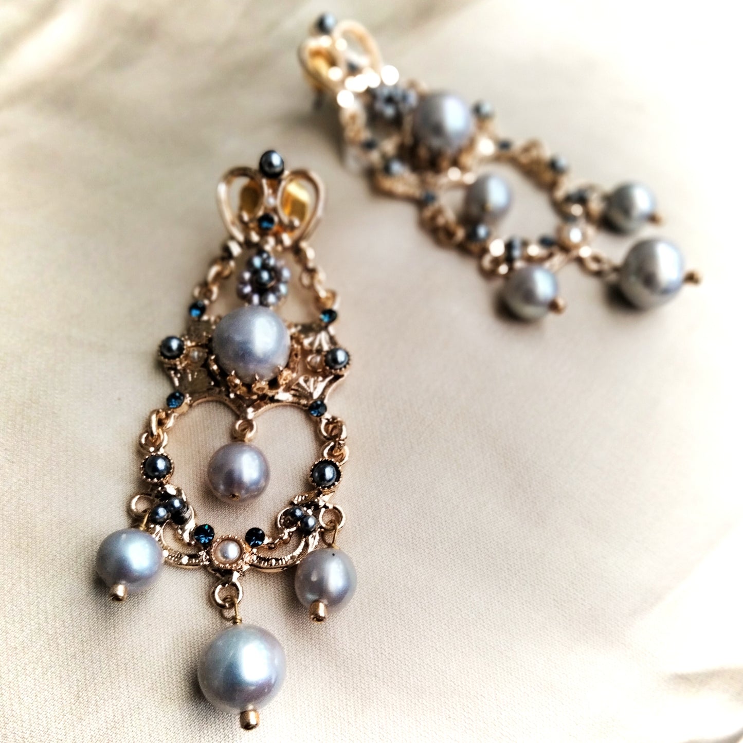 Orecchini - Vintage - Perle grigie