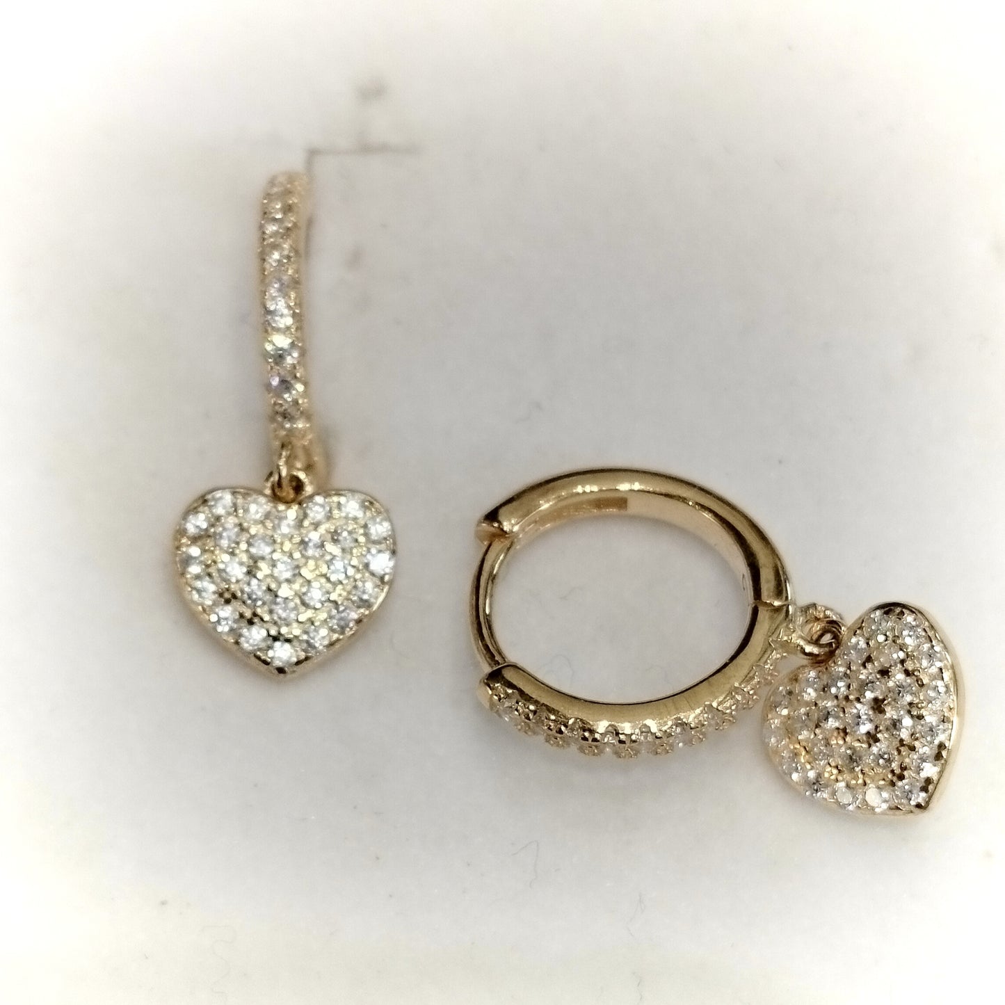 Orecchini Argento 925 placcato oro, pendente a cuore con cristalli