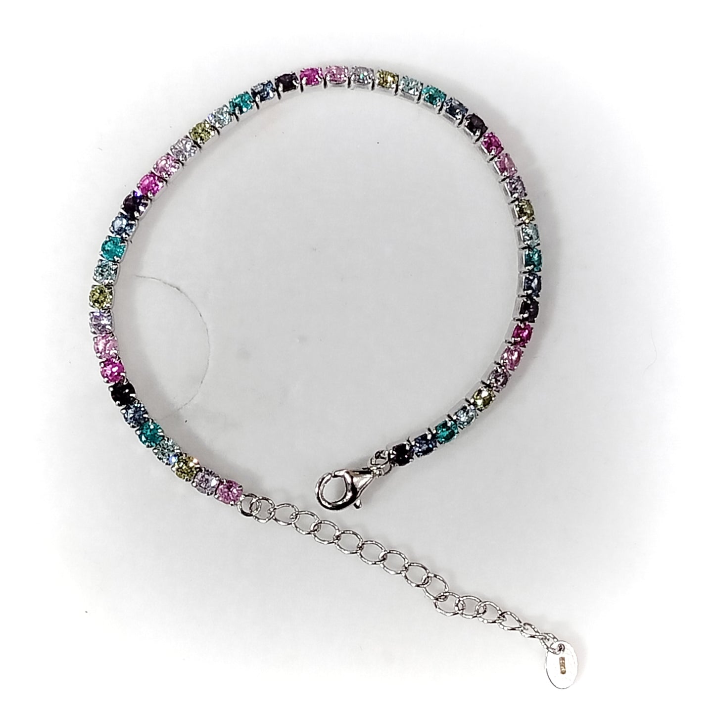 Bracciale tennis in argento 925, zirconi multicolore