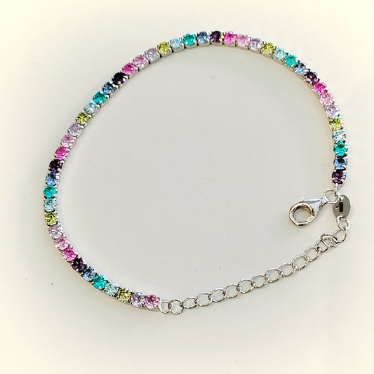 Bracciale tennis in argento 925, zirconi multicolore