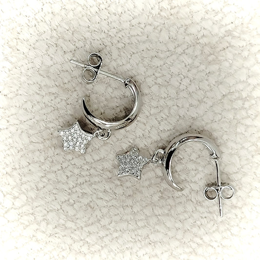 Orecchini Argento 925, pendente a stella con cristalli