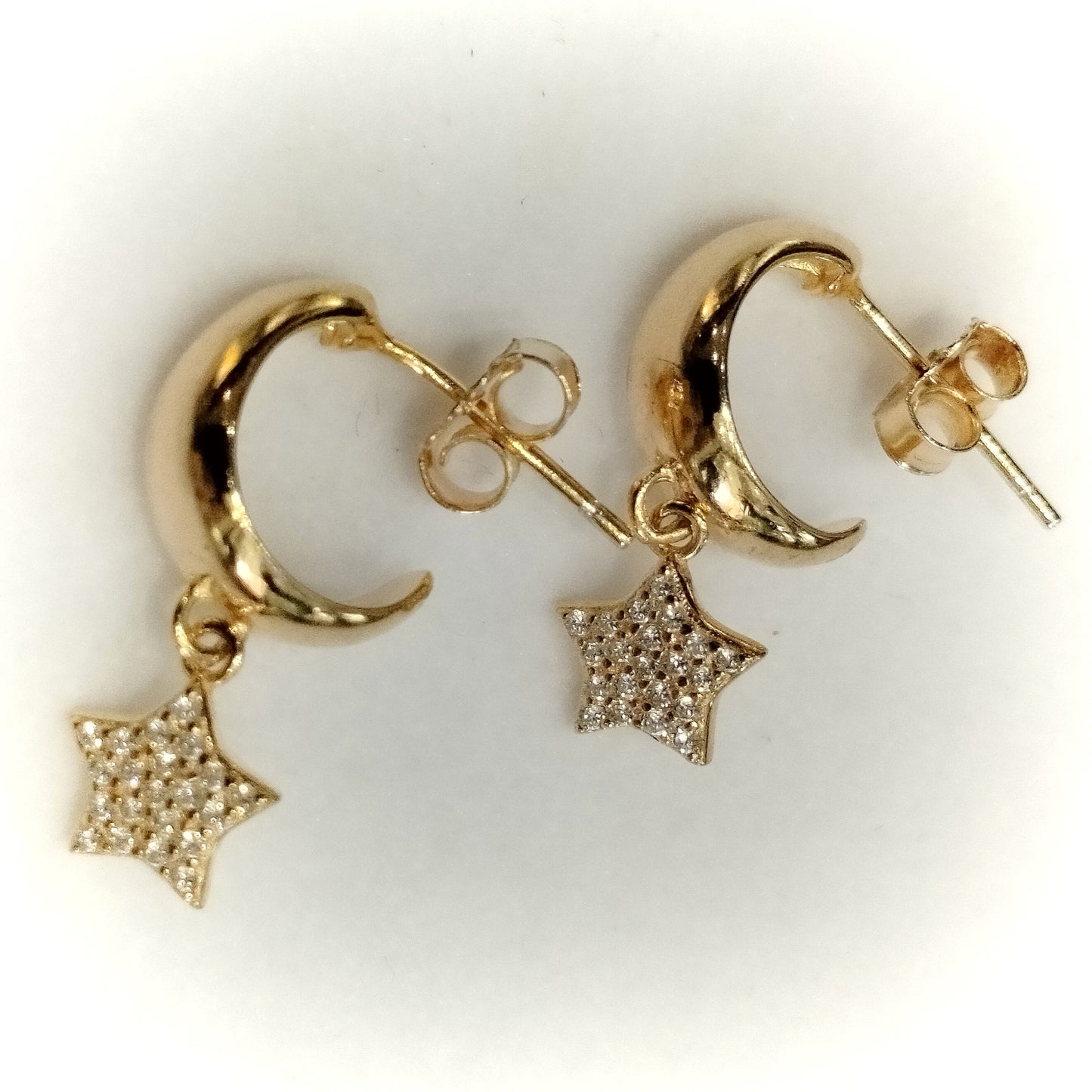 Orecchini Argento 925 placcato oro, pendente a stella con cristalli