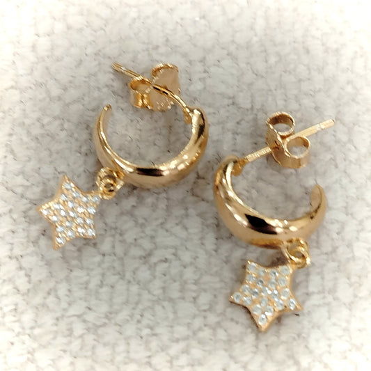 Orecchini Argento 925 placcato oro, pendente a stella con cristalli