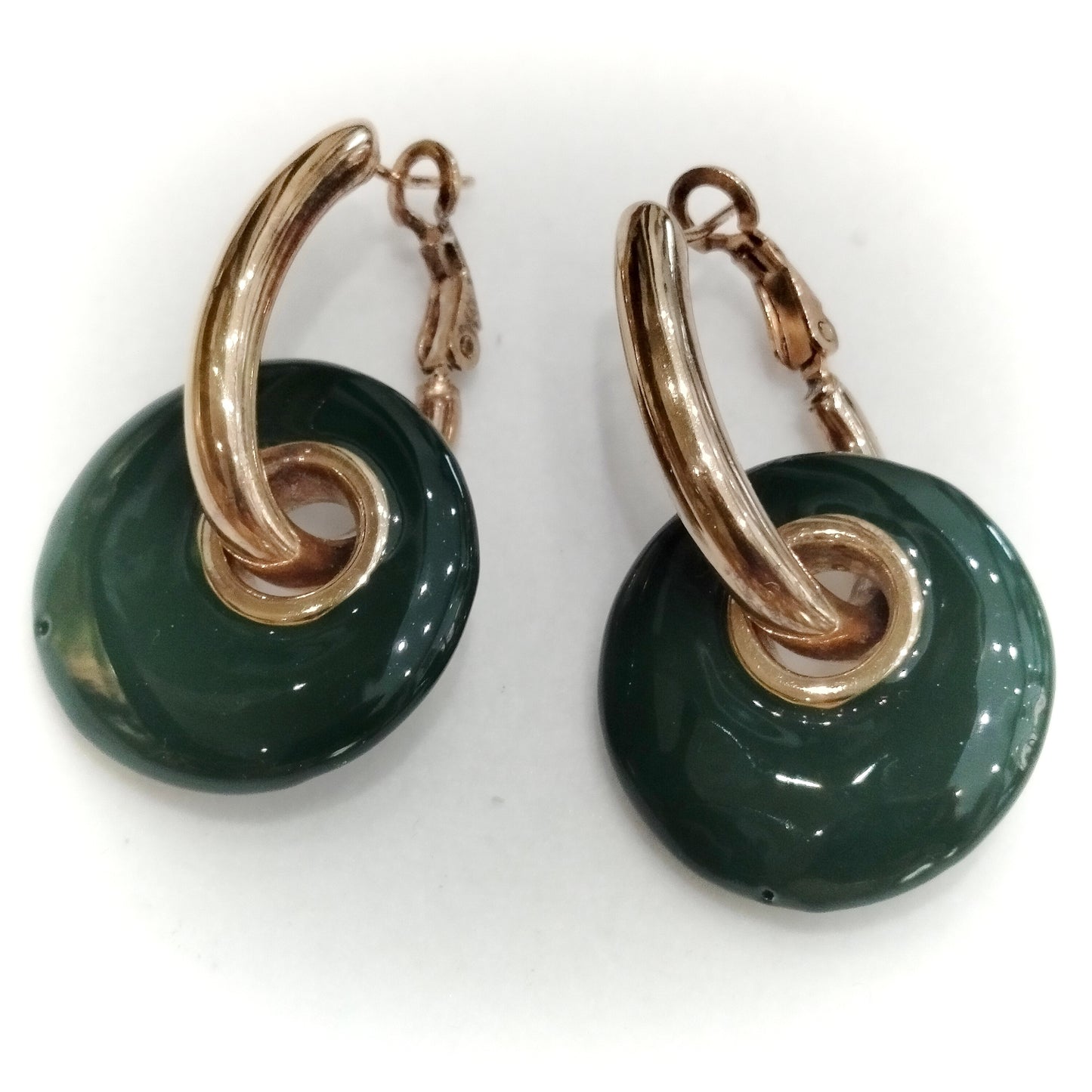 Orecchini Argento 925 smaltati a mano placcati oro - dark green