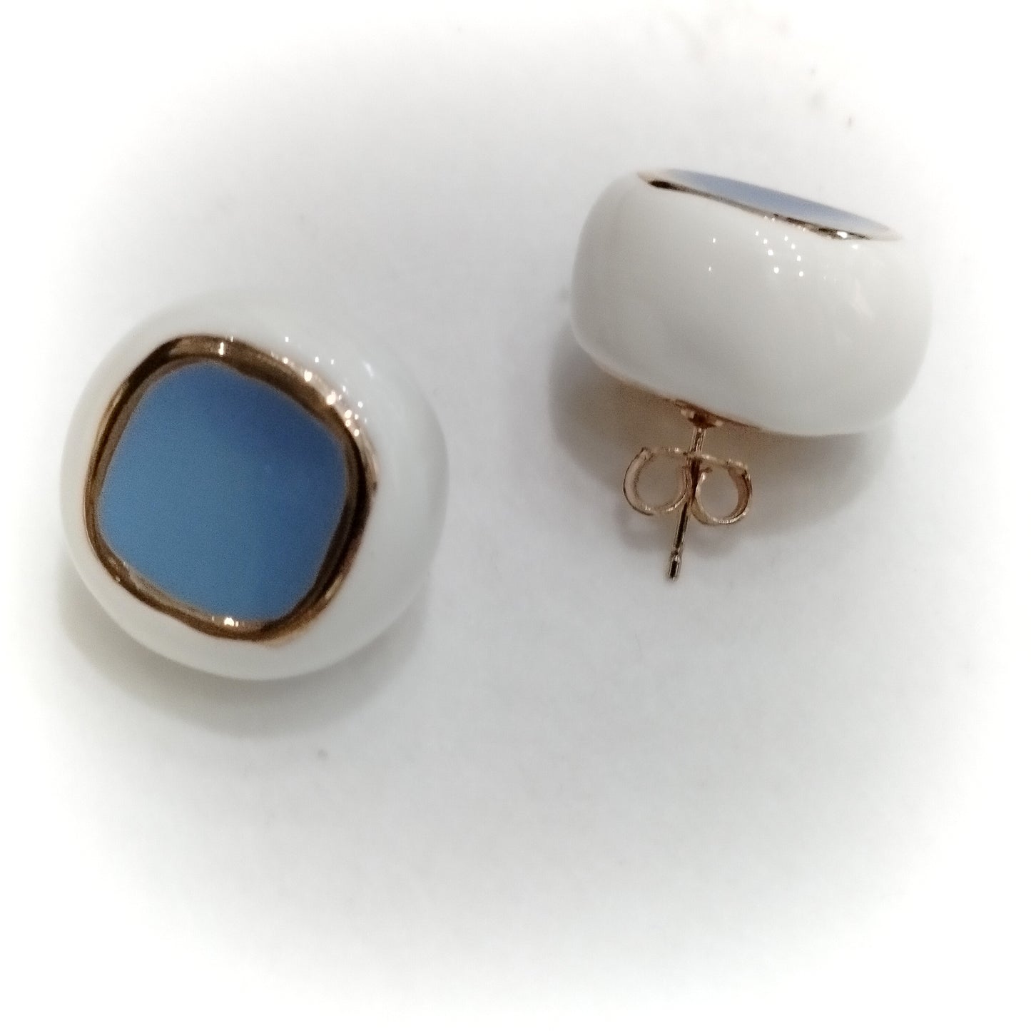 Orecchini Argento 925 smaltati a mano placcati oro - white and blue