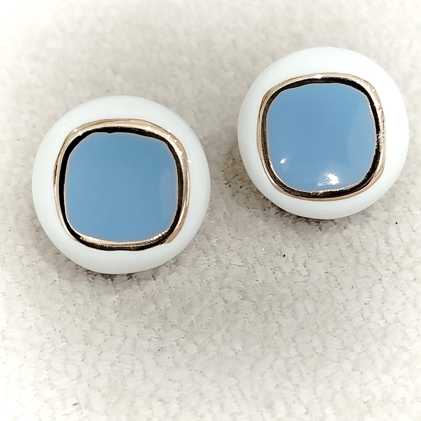 Orecchini Argento 925 smaltati a mano placcati oro - white and blue