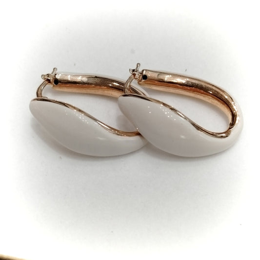 Orecchini Argento 925 smaltati a mano placcati oro - bianco crema
