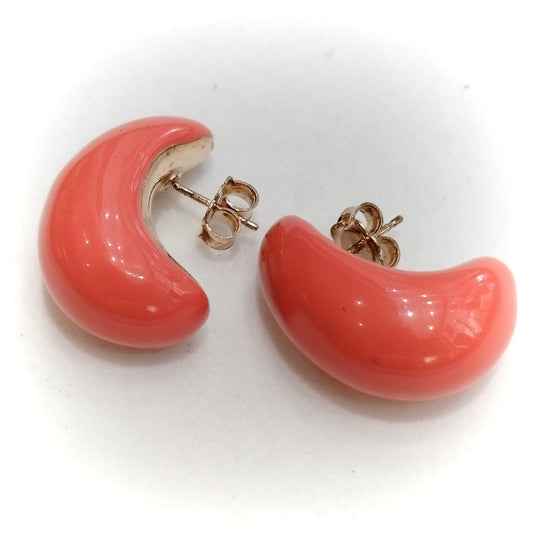 Orecchini Argento 925 smaltati a mano placcati oro - corallo